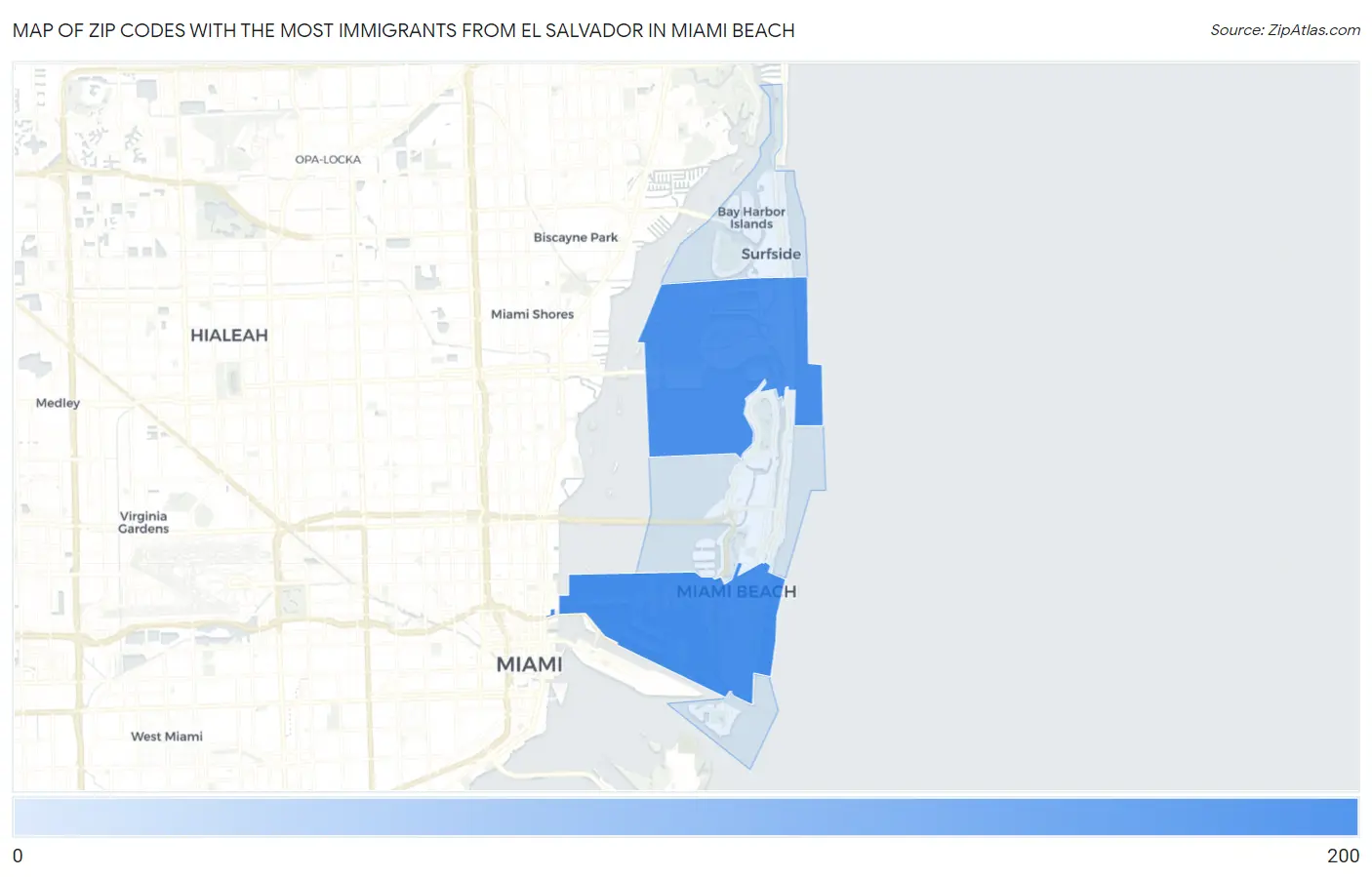 Zip Codes with the Most Immigrants from El Salvador in Miami Beach Map