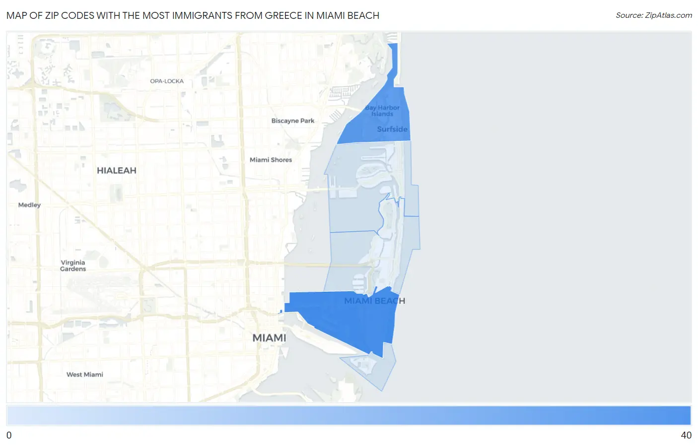 Zip Codes with the Most Immigrants from Greece in Miami Beach Map