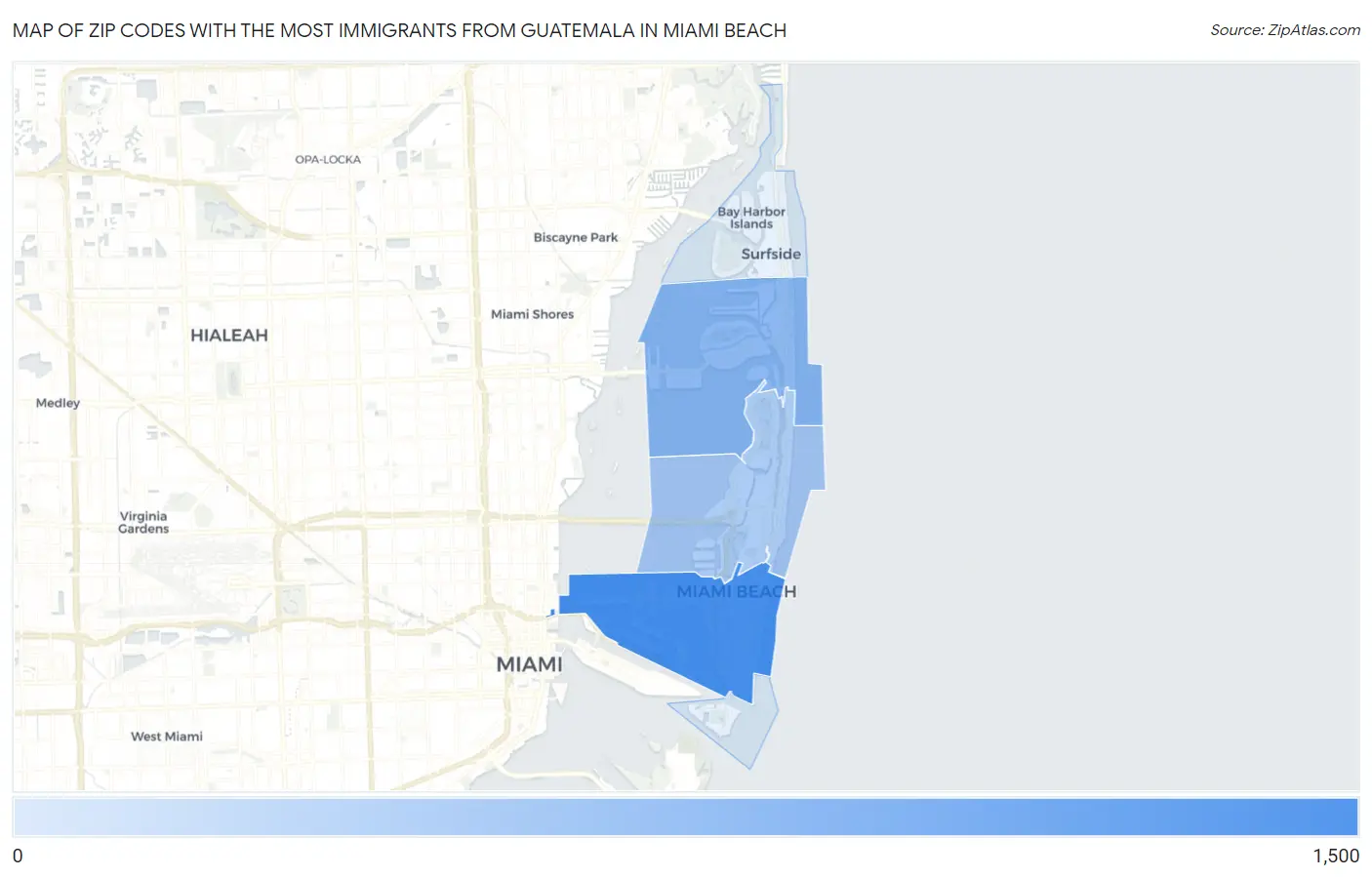 Zip Codes with the Most Immigrants from Guatemala in Miami Beach Map