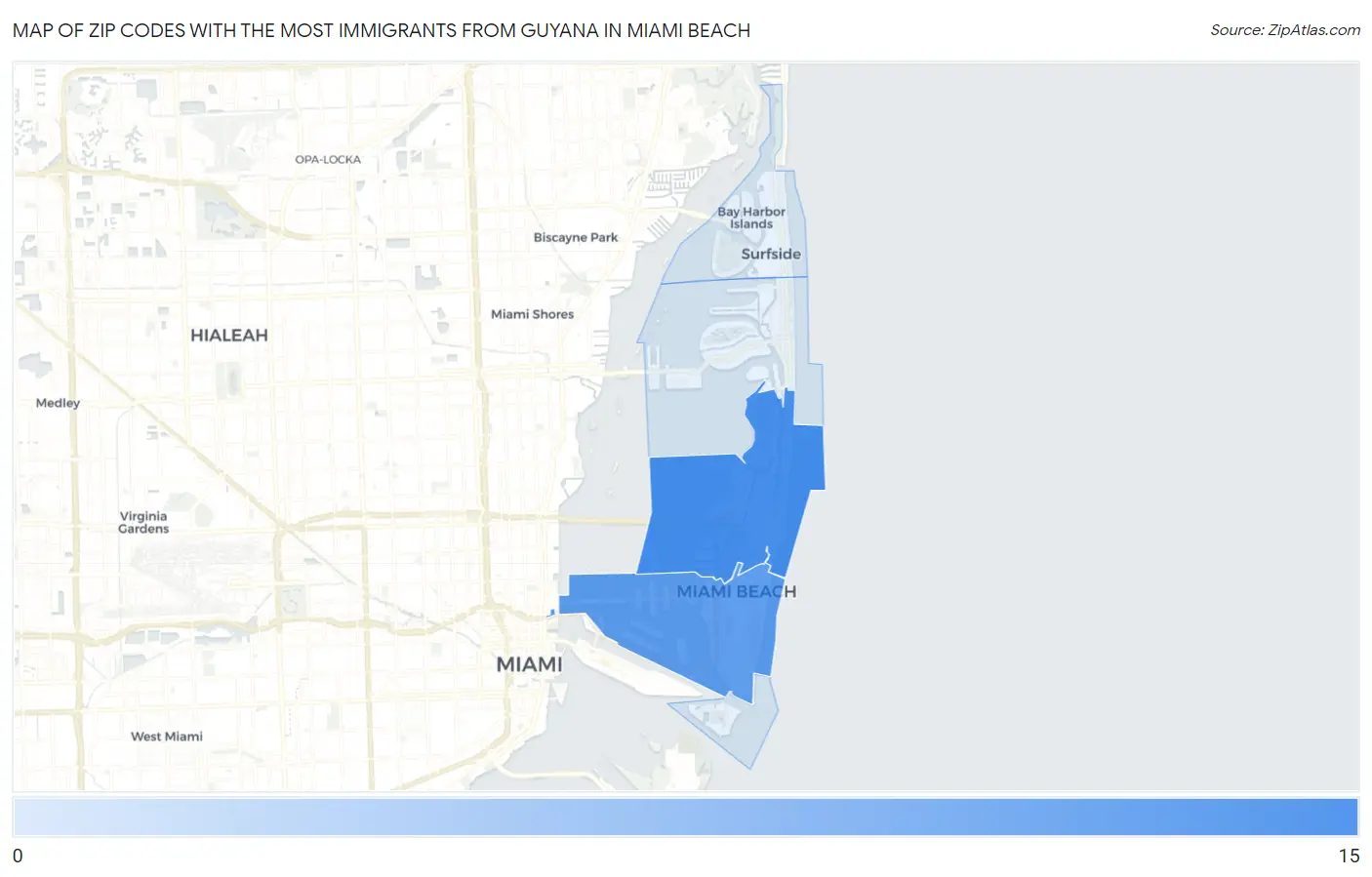Zip Codes with the Most Immigrants from Guyana in Miami Beach Map