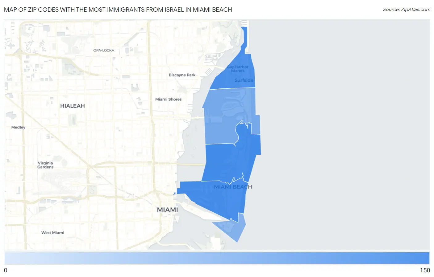 Zip Codes with the Most Immigrants from Israel in Miami Beach Map
