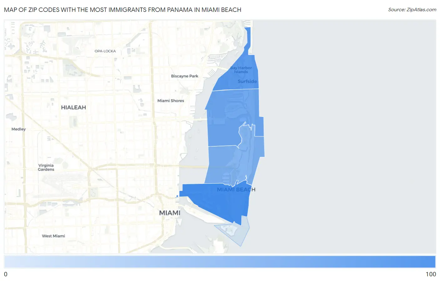 Zip Codes with the Most Immigrants from Panama in Miami Beach Map