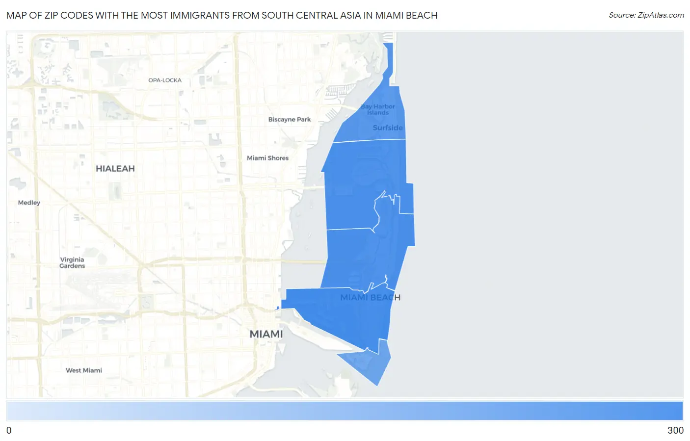 Zip Codes with the Most Immigrants from South Central Asia in Miami Beach Map