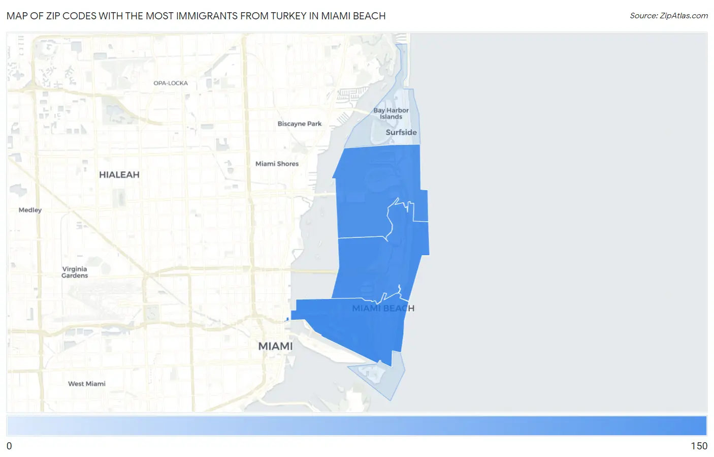 Zip Codes with the Most Immigrants from Turkey in Miami Beach Map