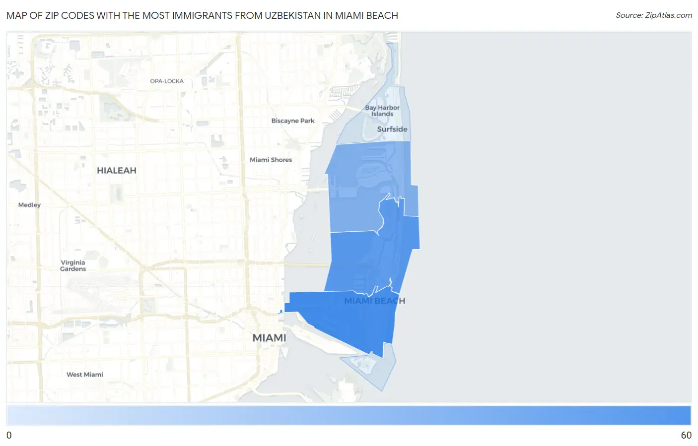 Zip Codes with the Most Immigrants from Uzbekistan in Miami Beach Map