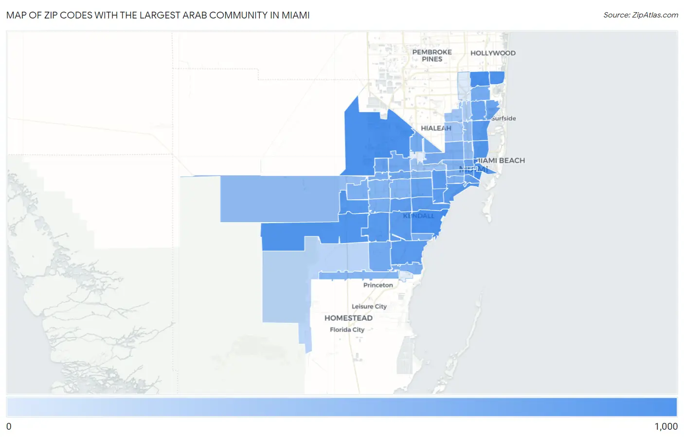 Zip Codes with the Largest Arab Community in Miami Map