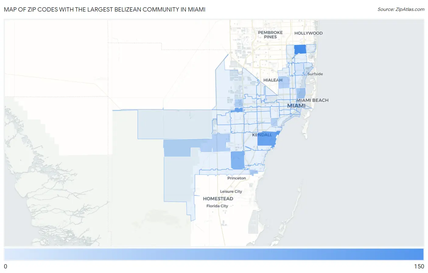 Zip Codes with the Largest Belizean Community in Miami Map