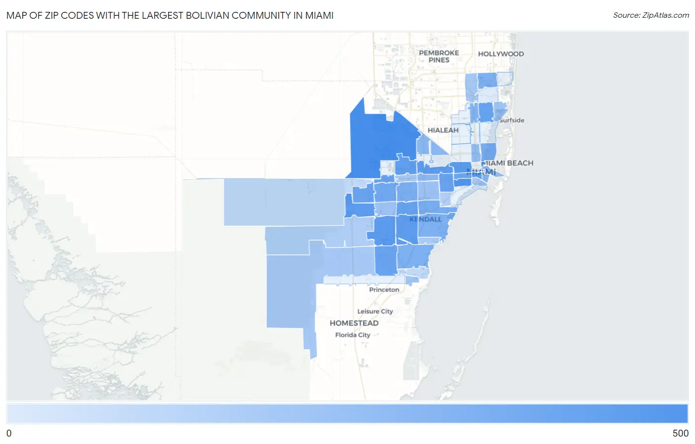 Zip Codes with the Largest Bolivian Community in Miami Map
