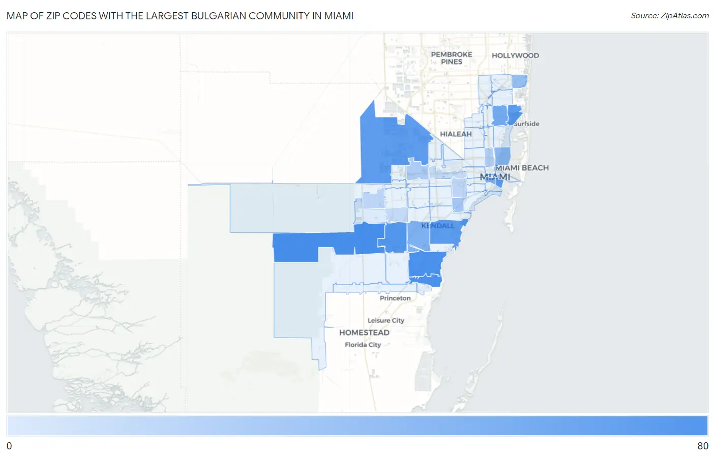 Zip Codes with the Largest Bulgarian Community in Miami Map