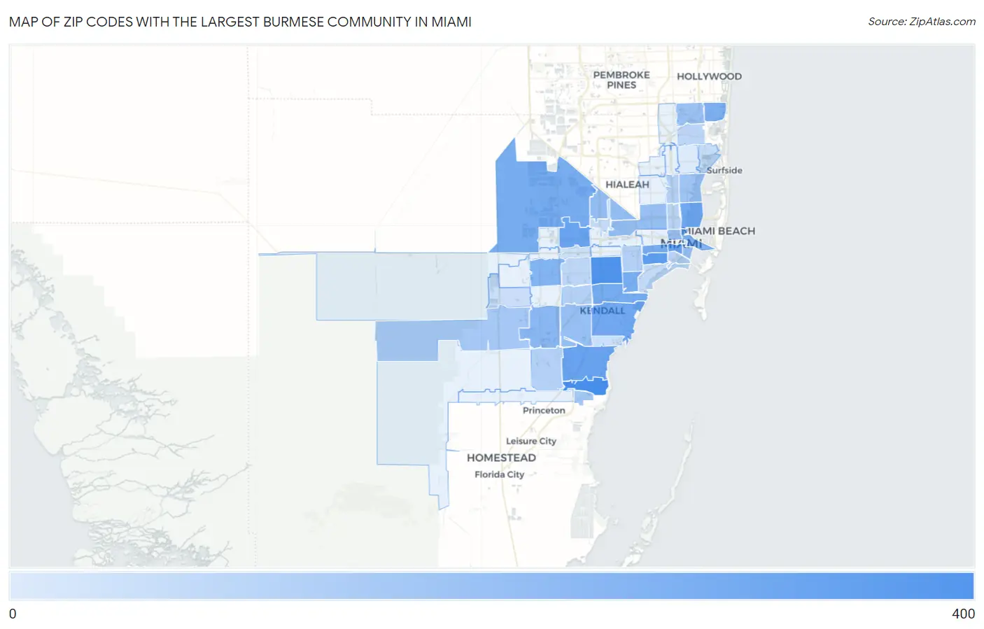 Zip Codes with the Largest Burmese Community in Miami Map