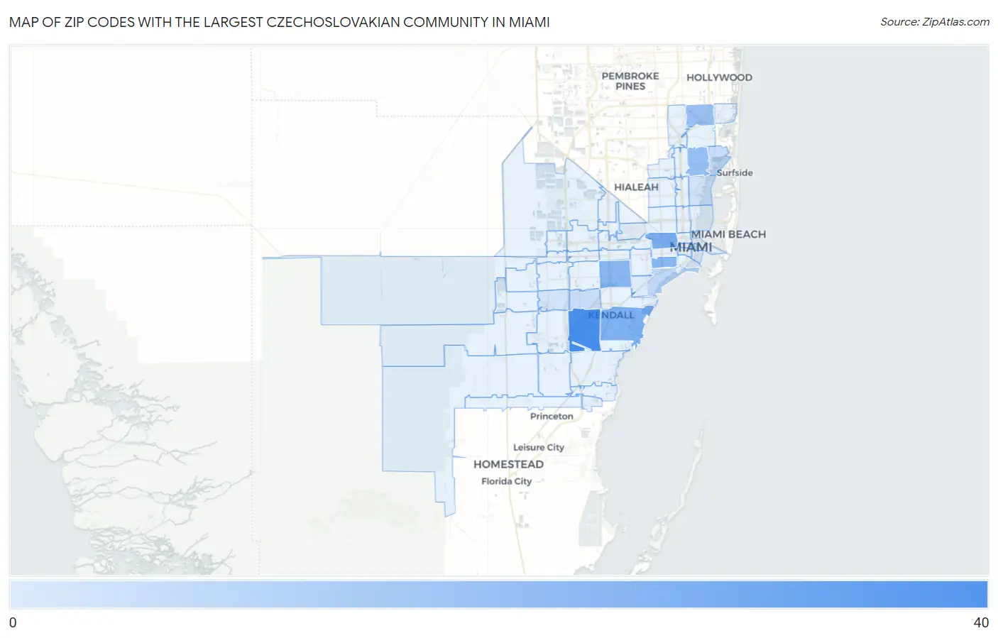Zip Codes with the Largest Czechoslovakian Community in Miami Map