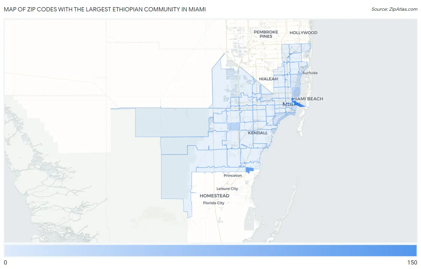 Zip Codes with the Largest Ethiopian Community in Miami Map