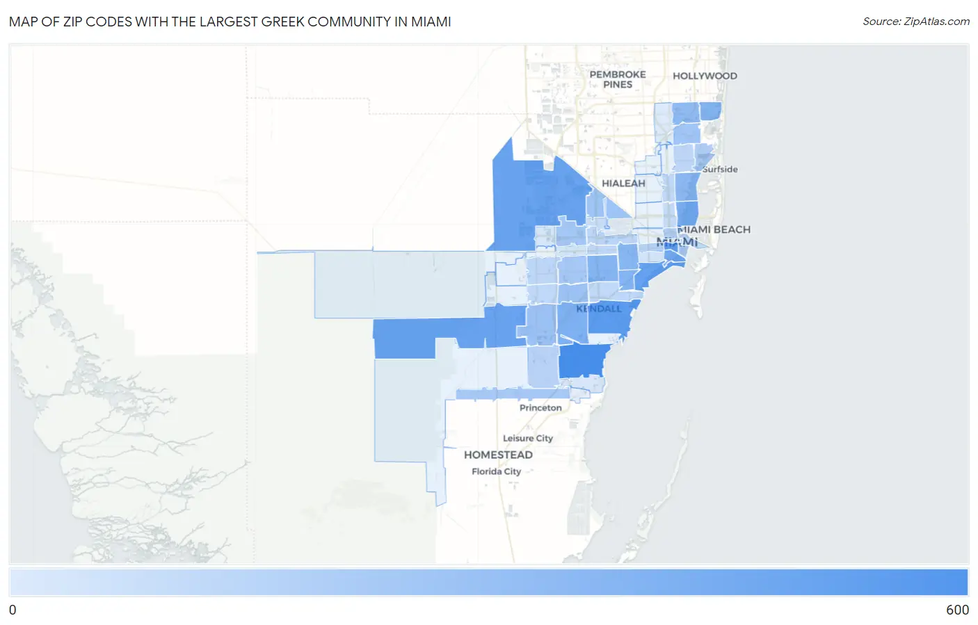 Zip Codes with the Largest Greek Community in Miami Map