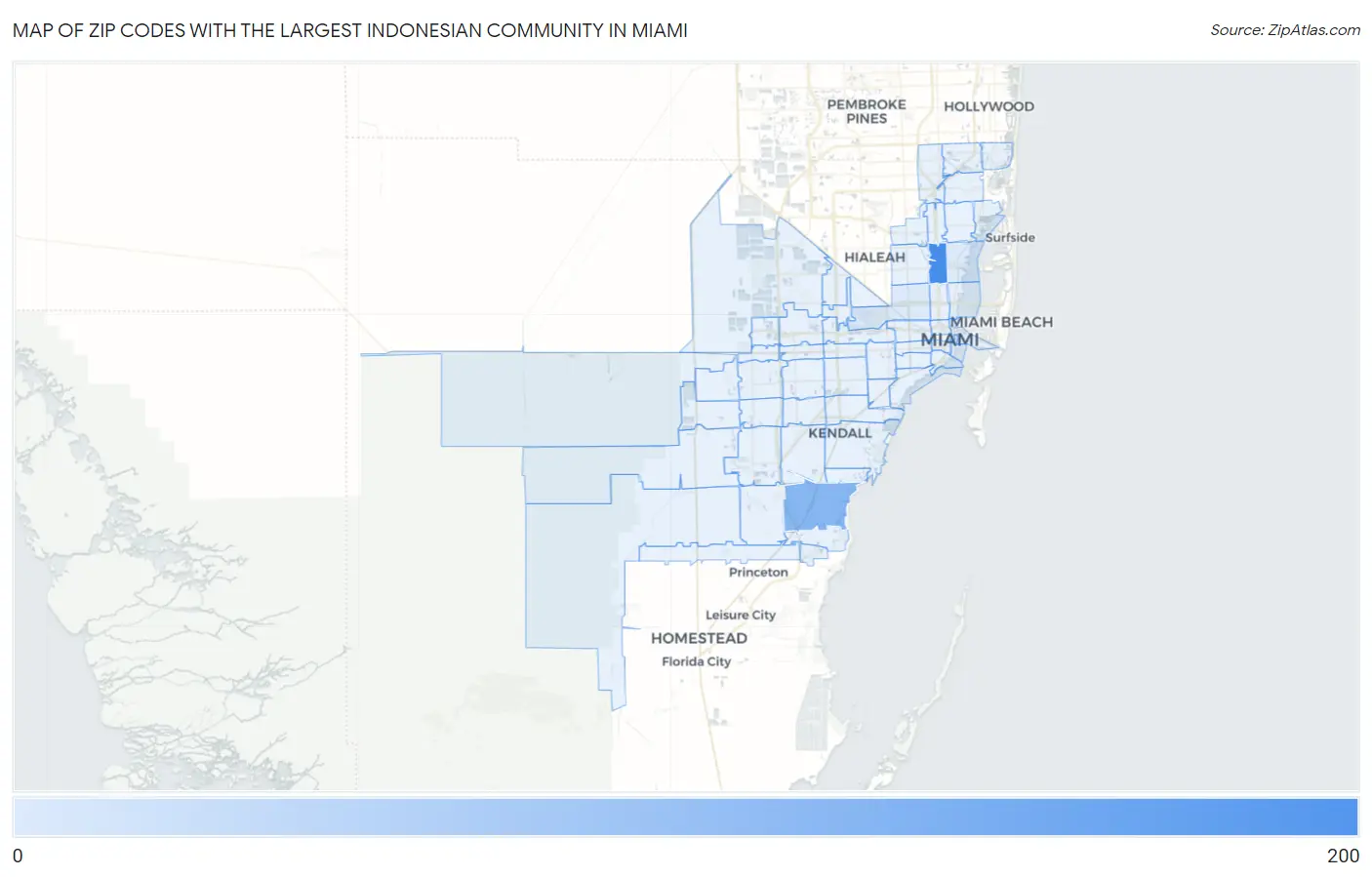 Zip Codes with the Largest Indonesian Community in Miami Map