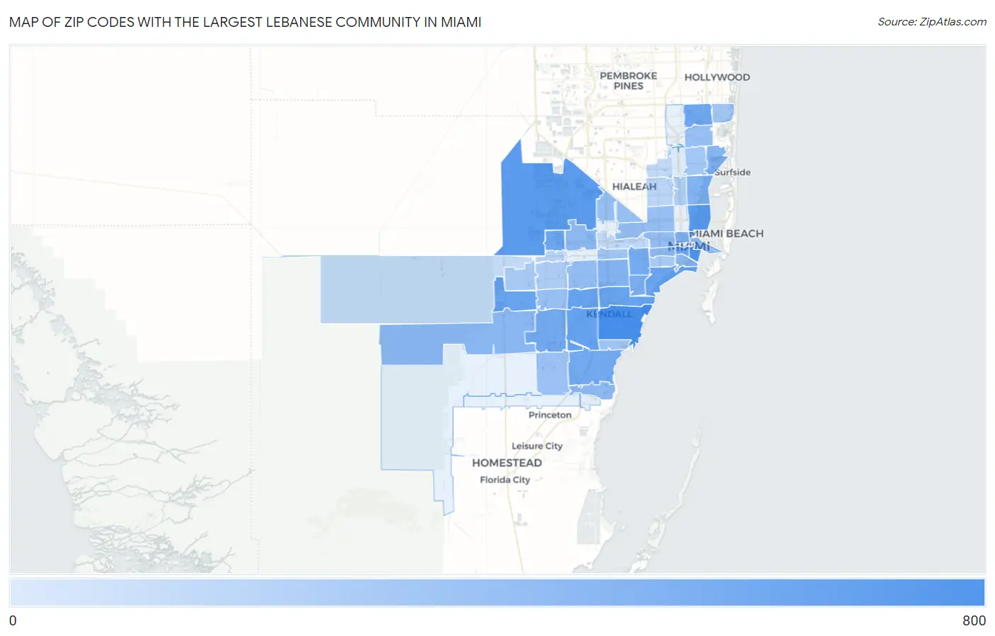 Zip Codes with the Largest Lebanese Community in Miami Map