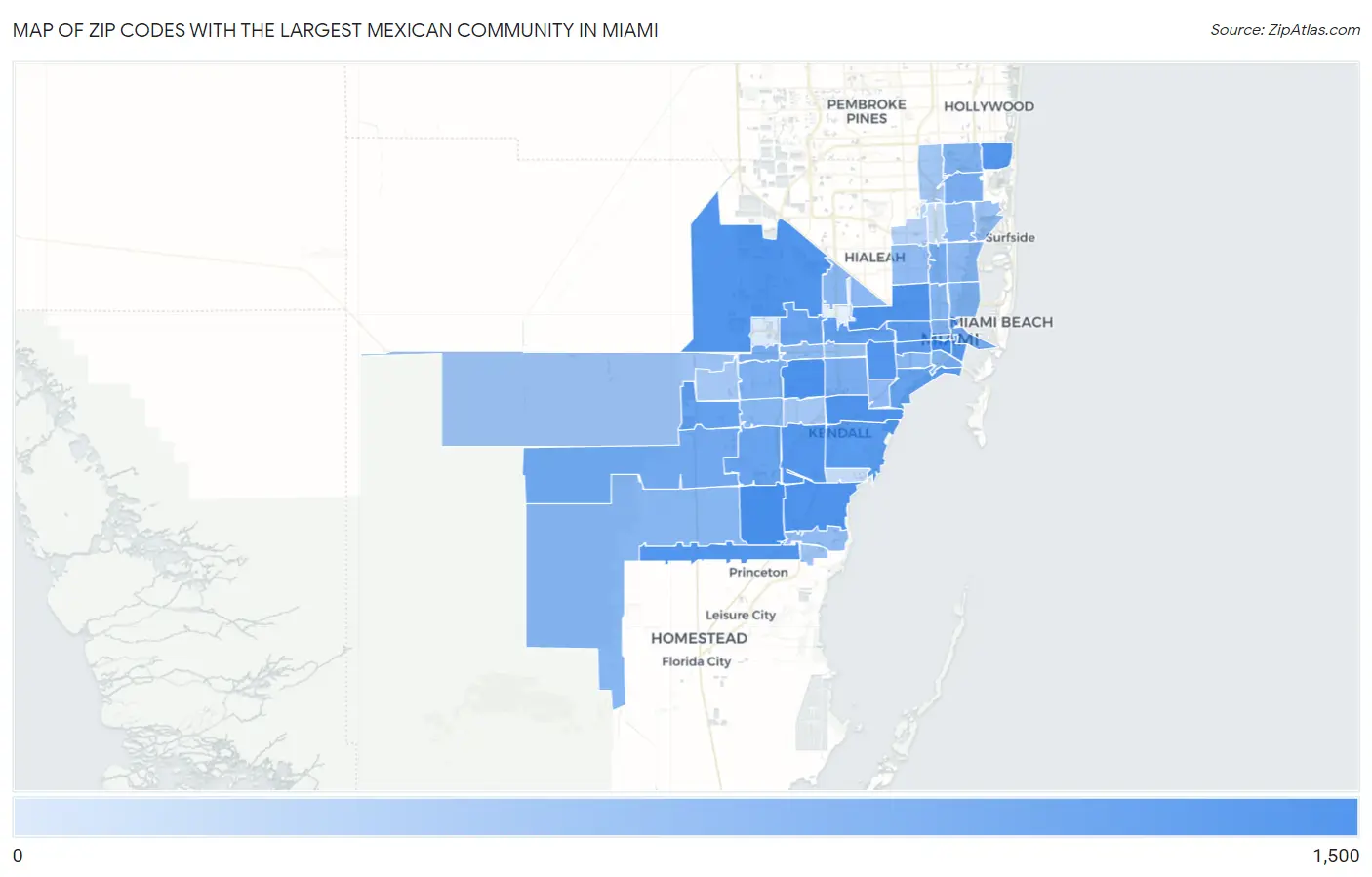 Zip Codes with the Largest Mexican Community in Miami Map