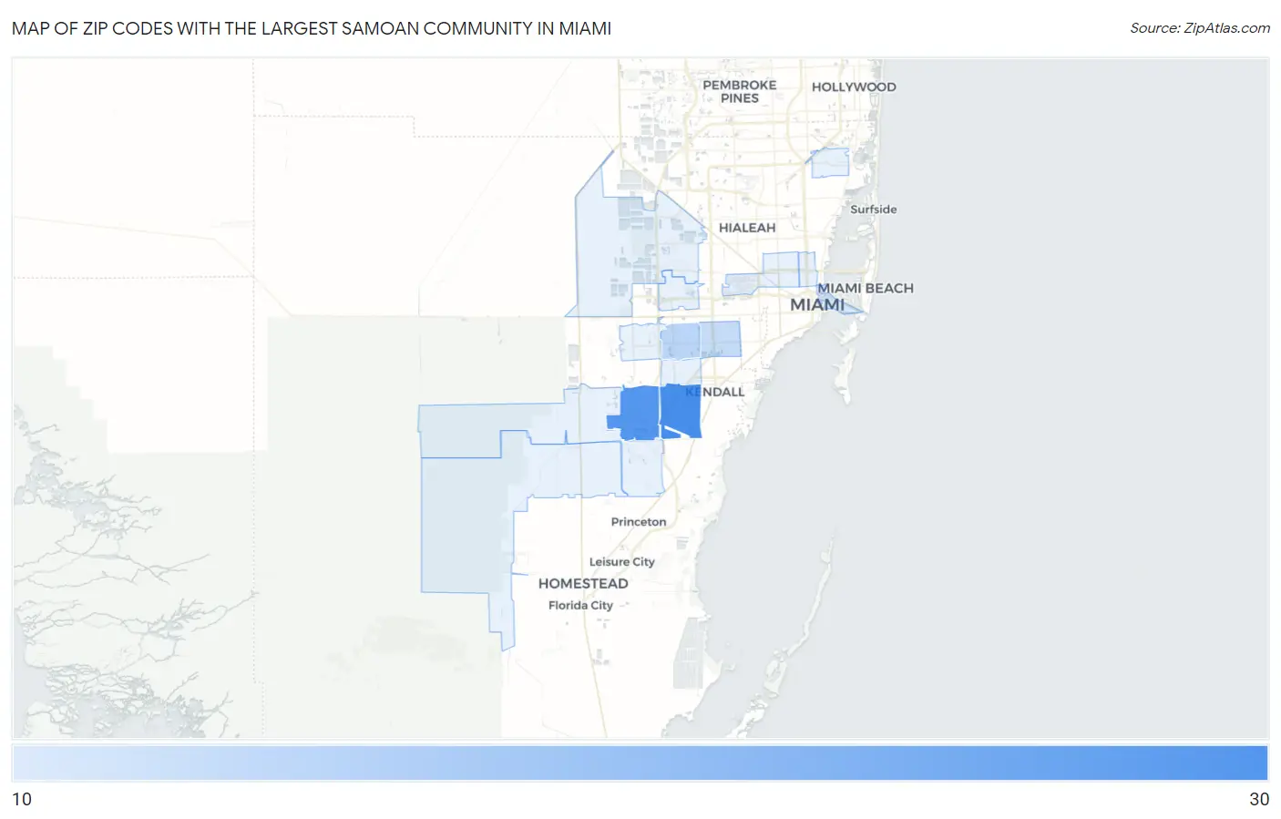 Zip Codes with the Largest Samoan Community in Miami Map