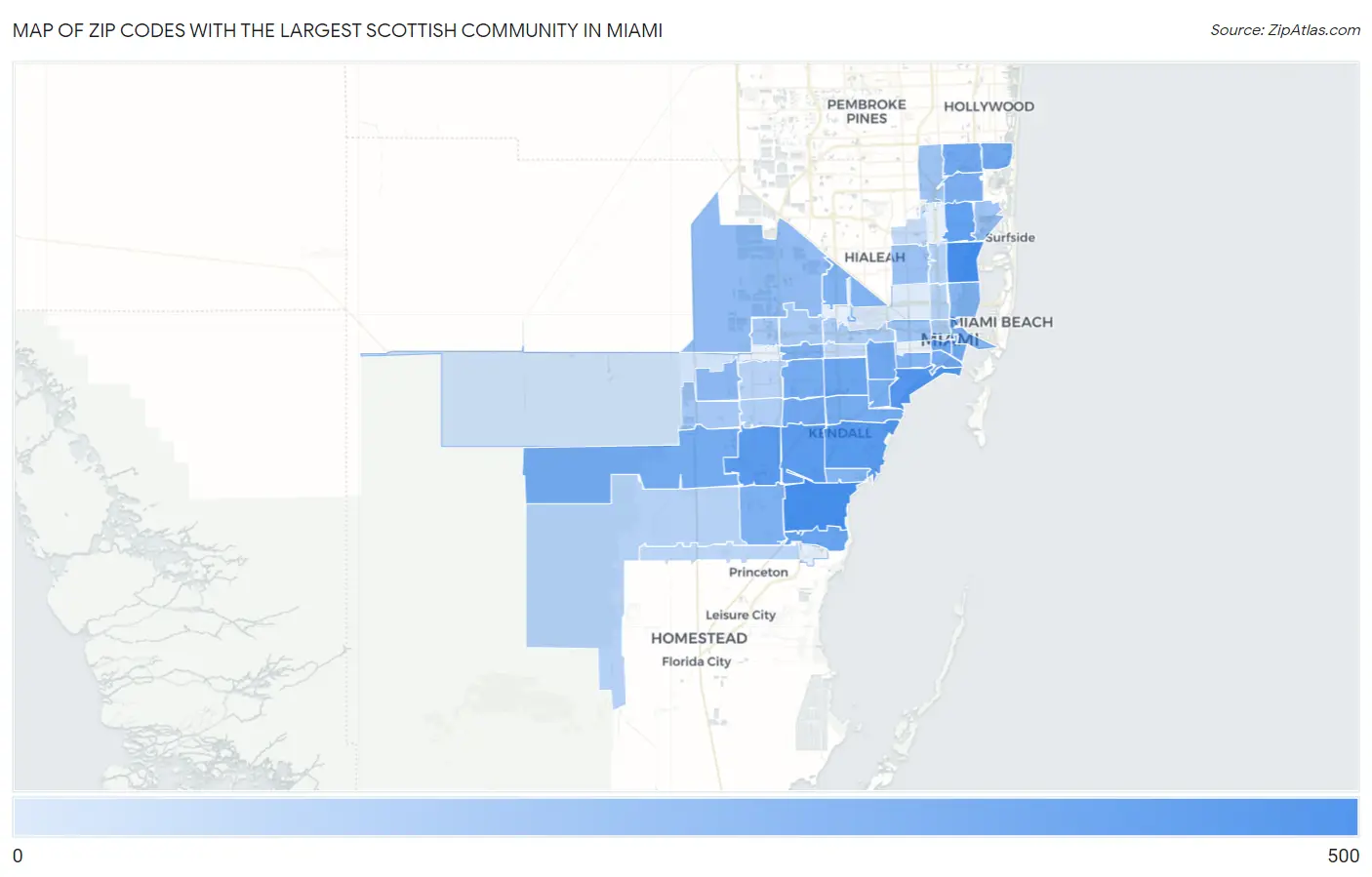 Zip Codes with the Largest Scottish Community in Miami Map