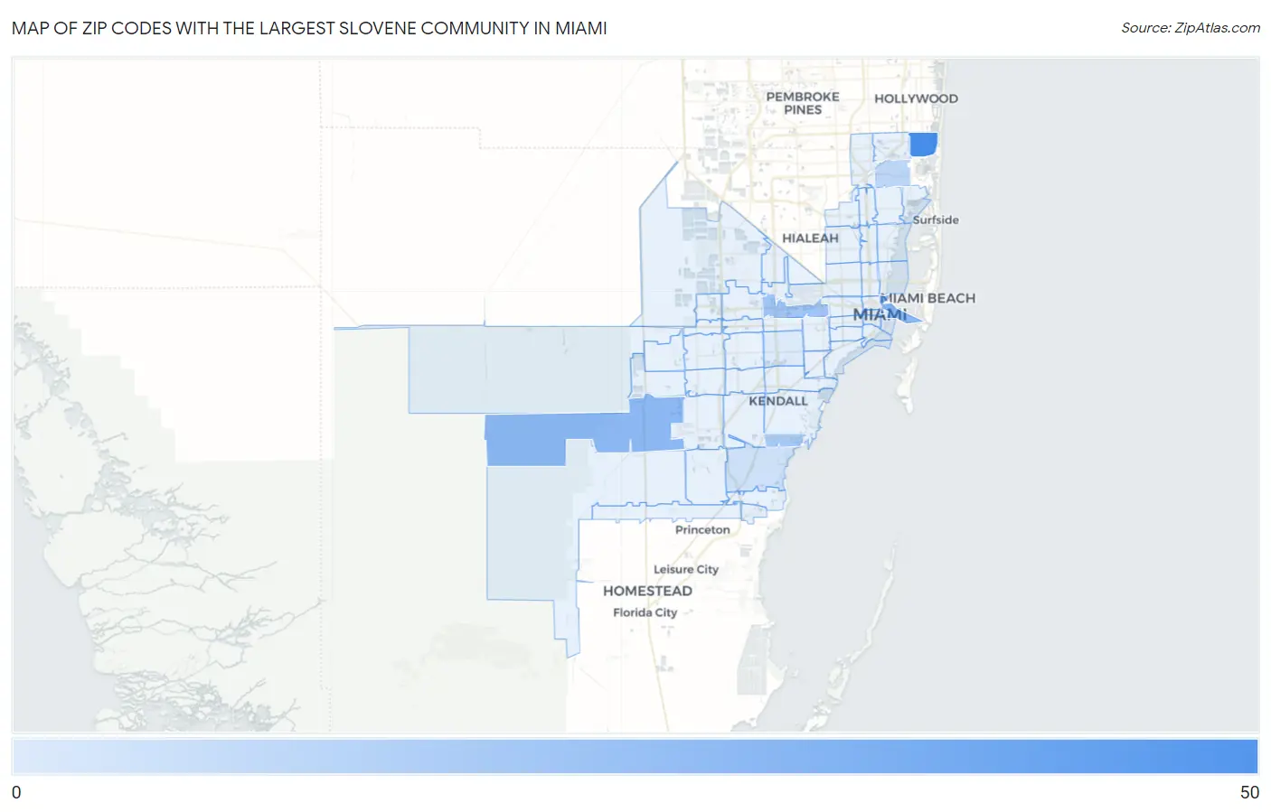 Zip Codes with the Largest Slovene Community in Miami Map