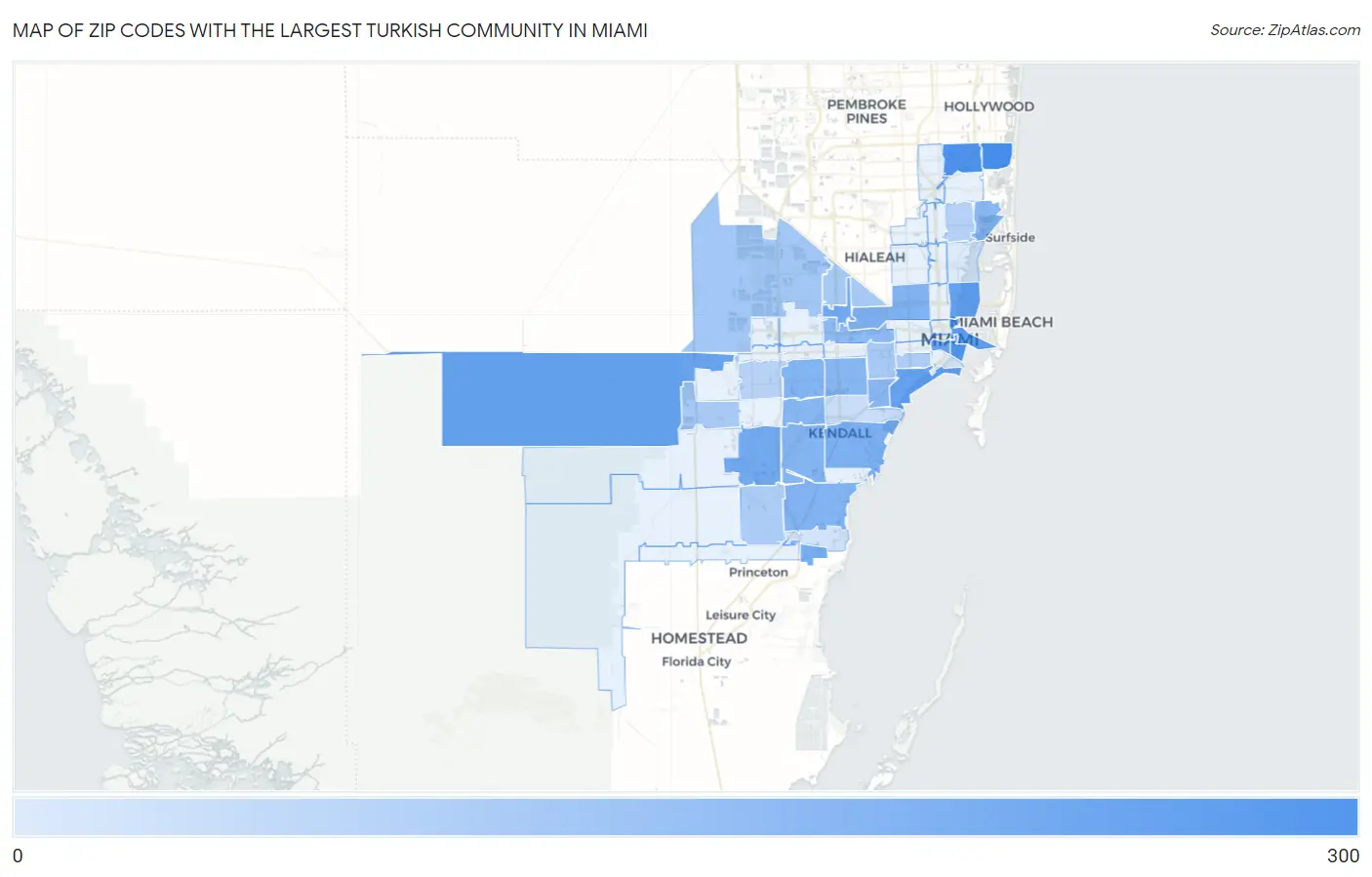 Zip Codes with the Largest Turkish Community in Miami Map