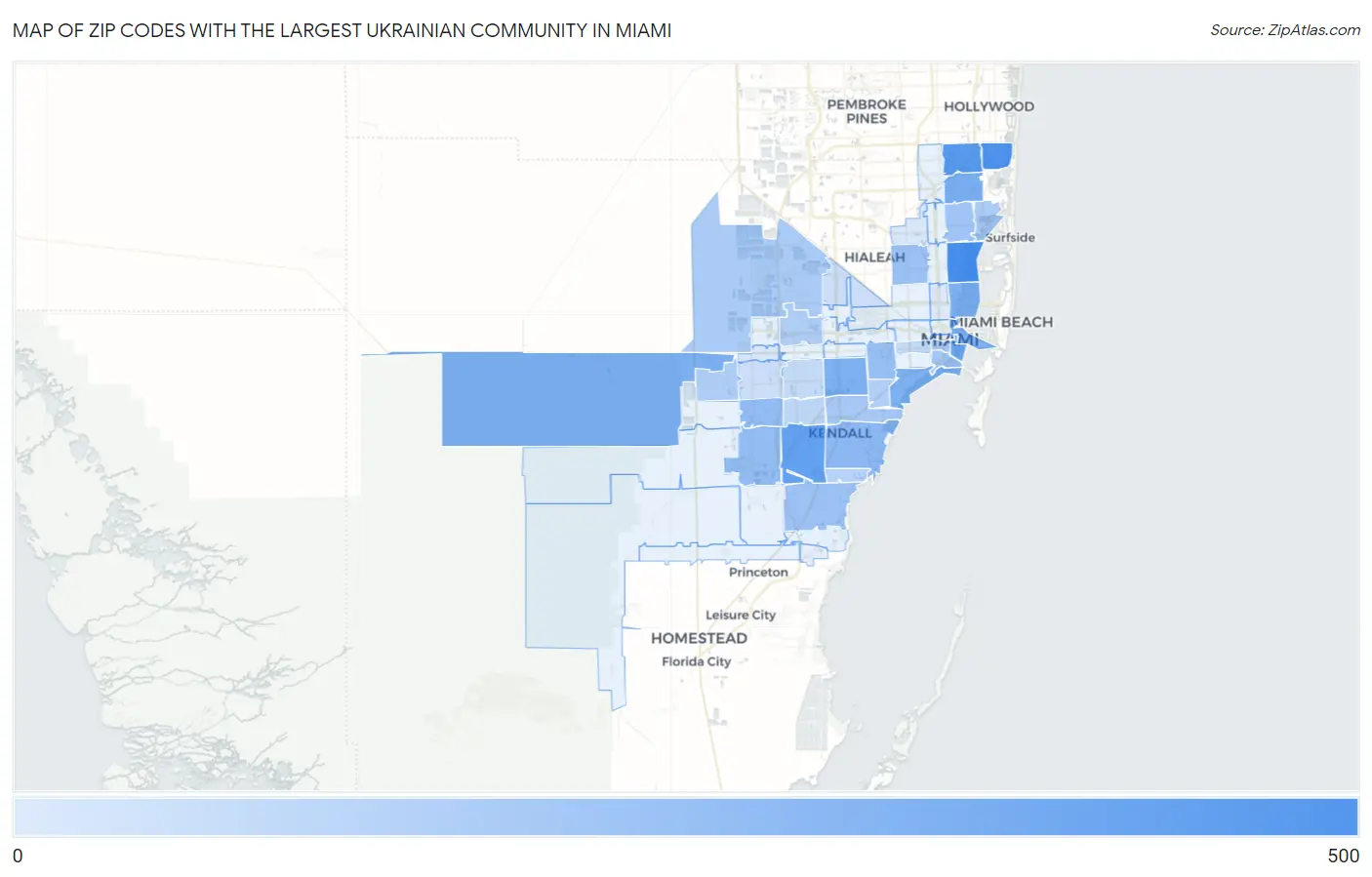 Zip Codes with the Largest Ukrainian Community in Miami Map