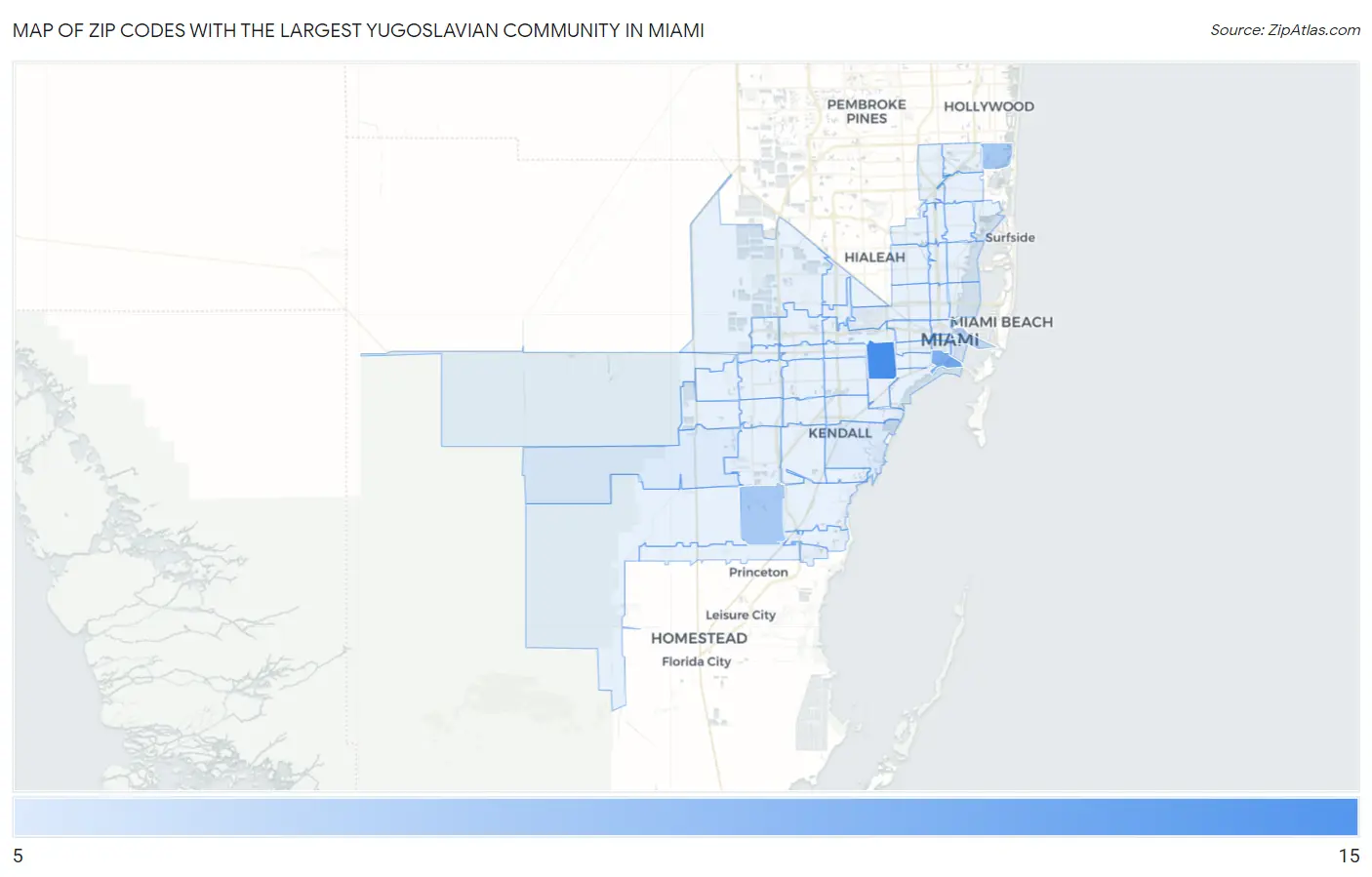 Zip Codes with the Largest Yugoslavian Community in Miami Map