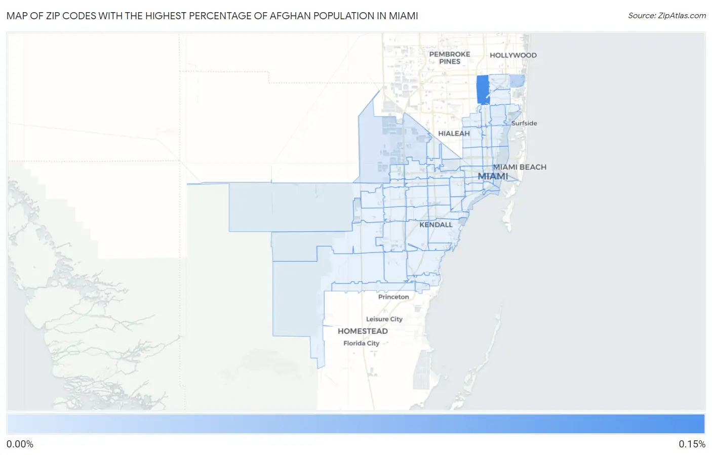 Zip Codes with the Highest Percentage of Afghan Population in Miami Map