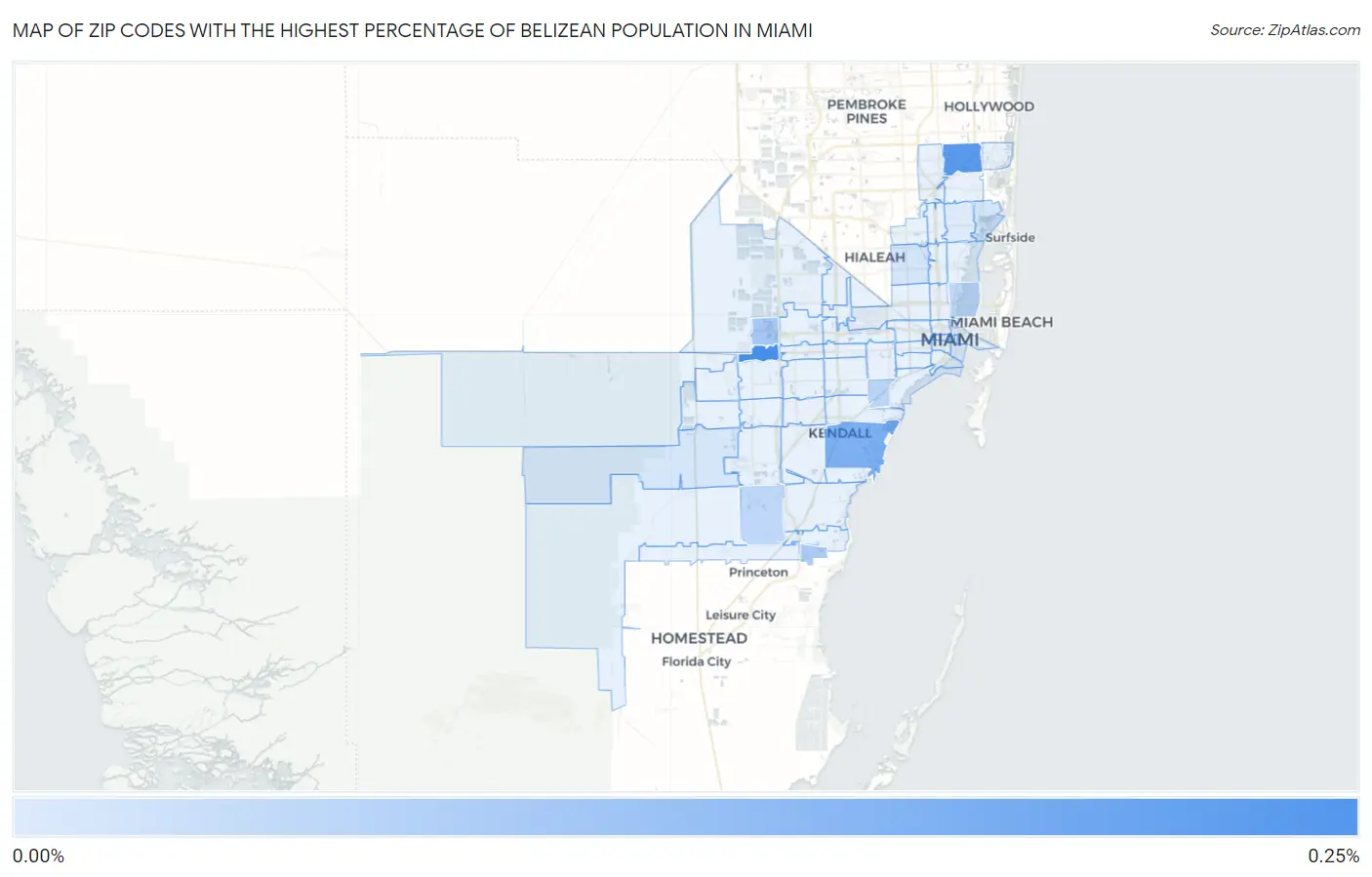 Zip Codes with the Highest Percentage of Belizean Population in Miami Map