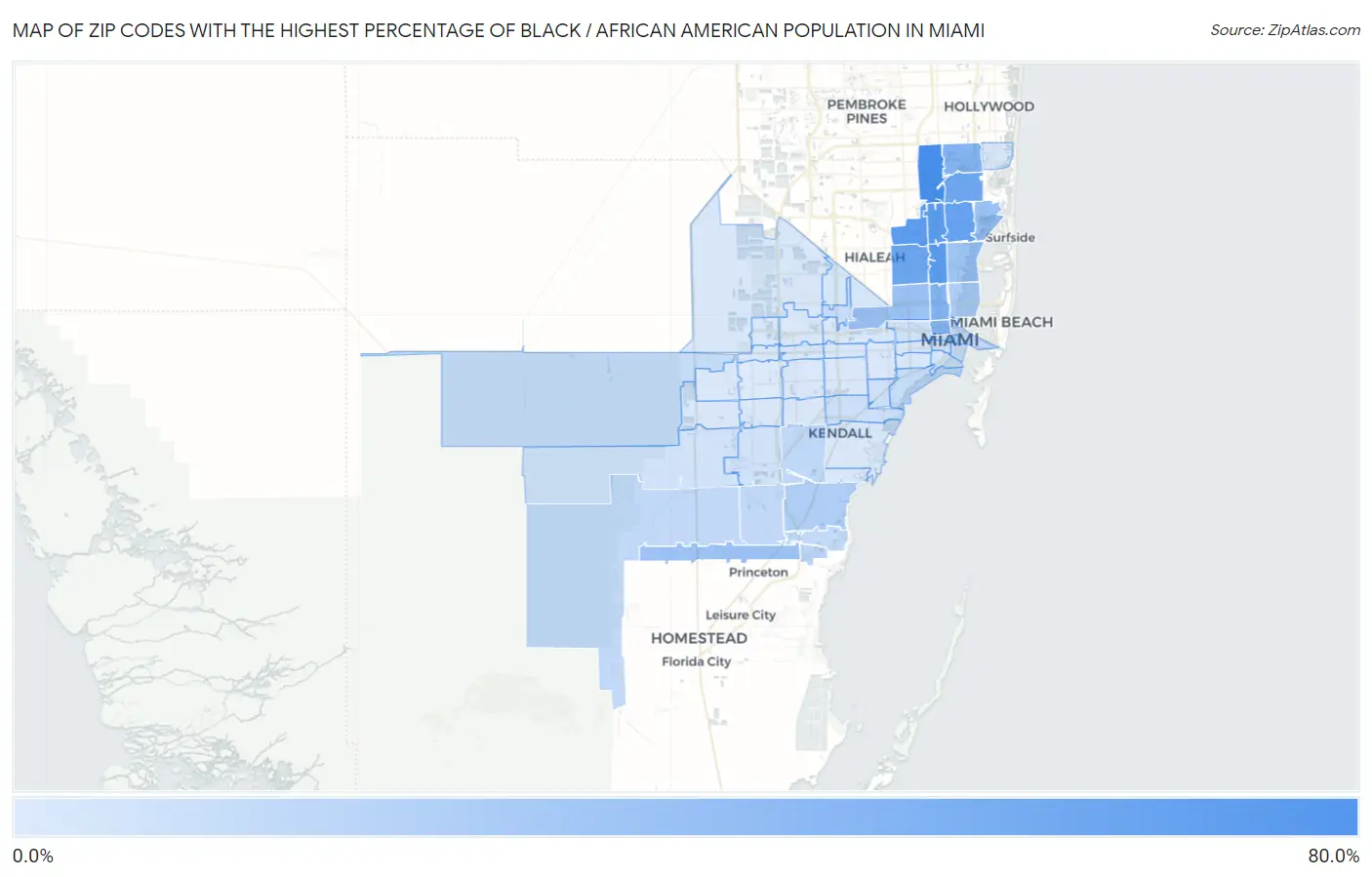 Zip Codes with the Highest Percentage of Black / African American Population in Miami Map