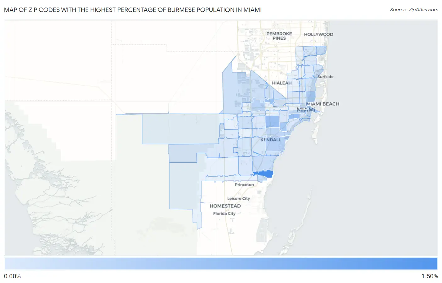 Zip Codes with the Highest Percentage of Burmese Population in Miami Map