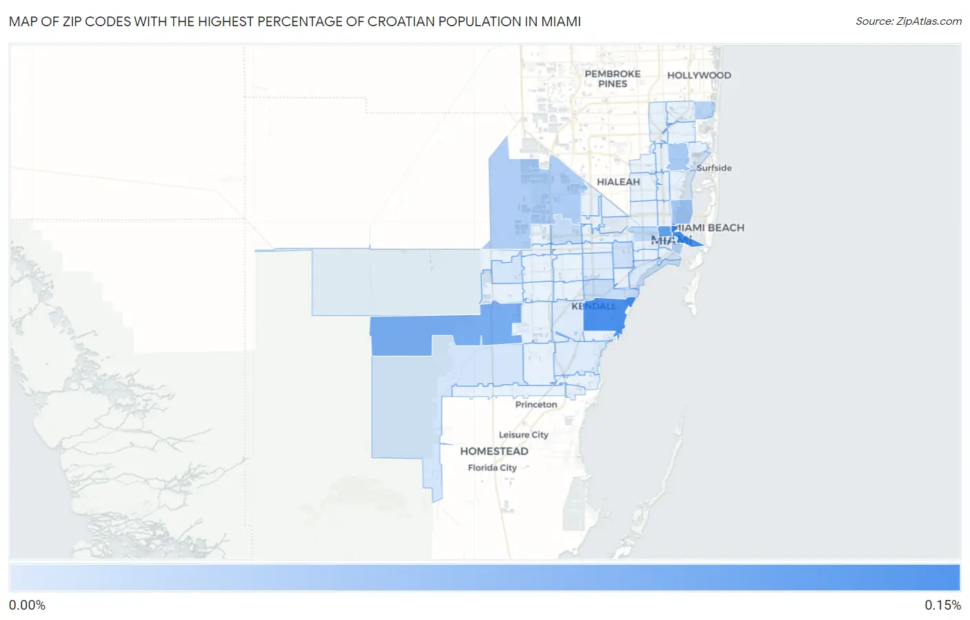 Zip Codes with the Highest Percentage of Croatian Population in Miami Map