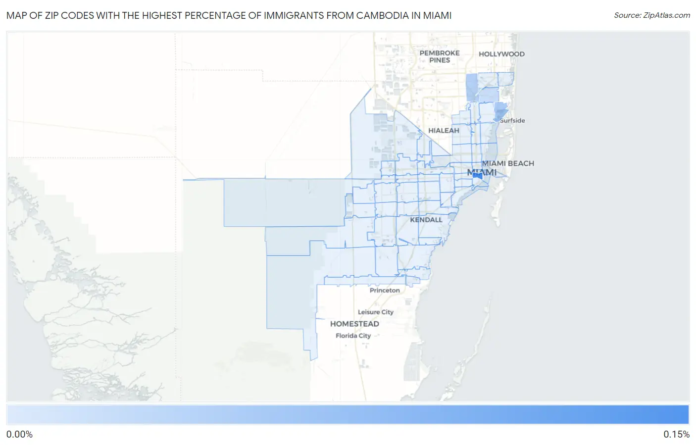 Zip Codes with the Highest Percentage of Immigrants from Cambodia in Miami Map