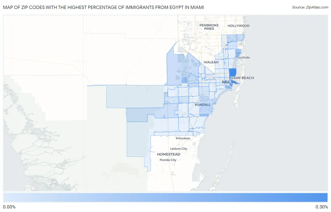 Zip Codes with the Highest Percentage of Immigrants from Egypt in Miami Map