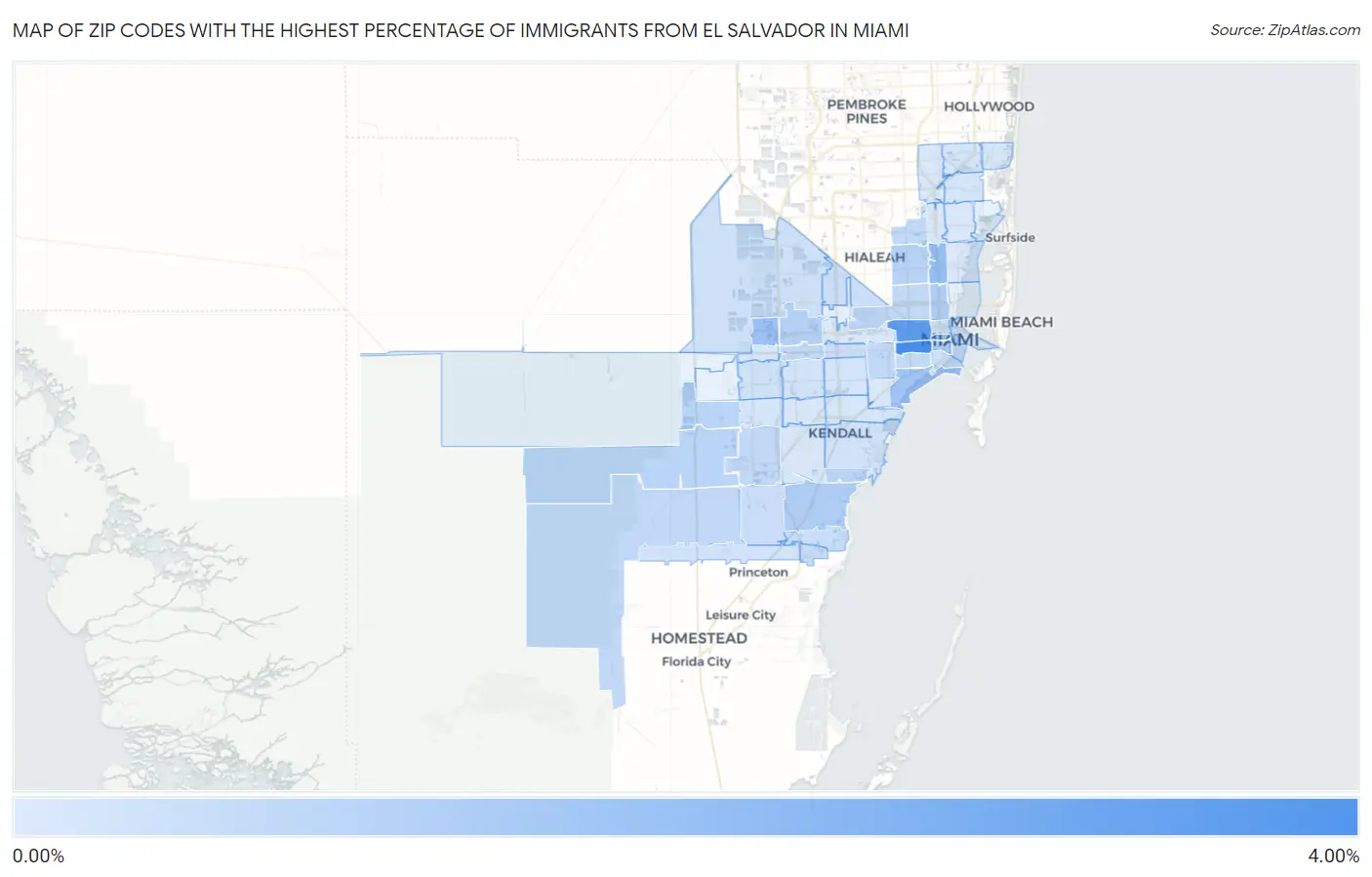 Zip Codes with the Highest Percentage of Immigrants from El Salvador in Miami Map