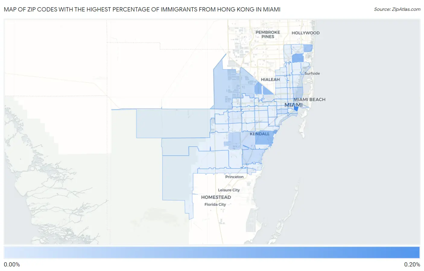 Zip Codes with the Highest Percentage of Immigrants from Hong Kong in Miami Map