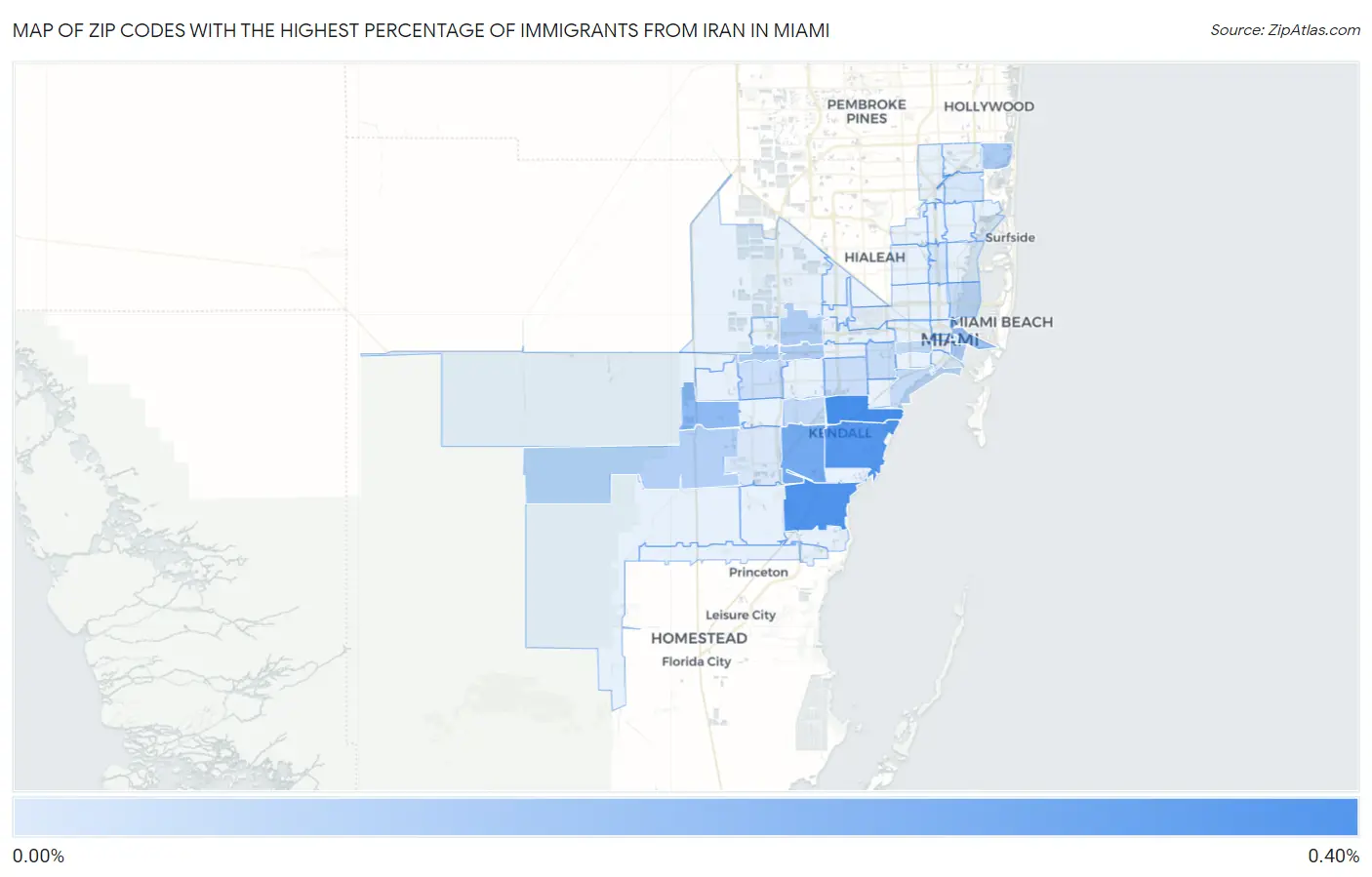 Zip Codes with the Highest Percentage of Immigrants from Iran in Miami Map