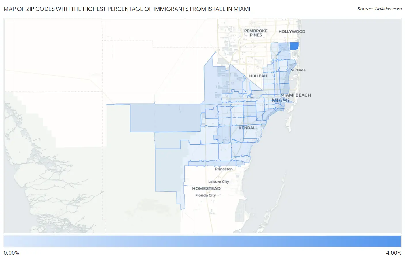 Zip Codes with the Highest Percentage of Immigrants from Israel in Miami Map
