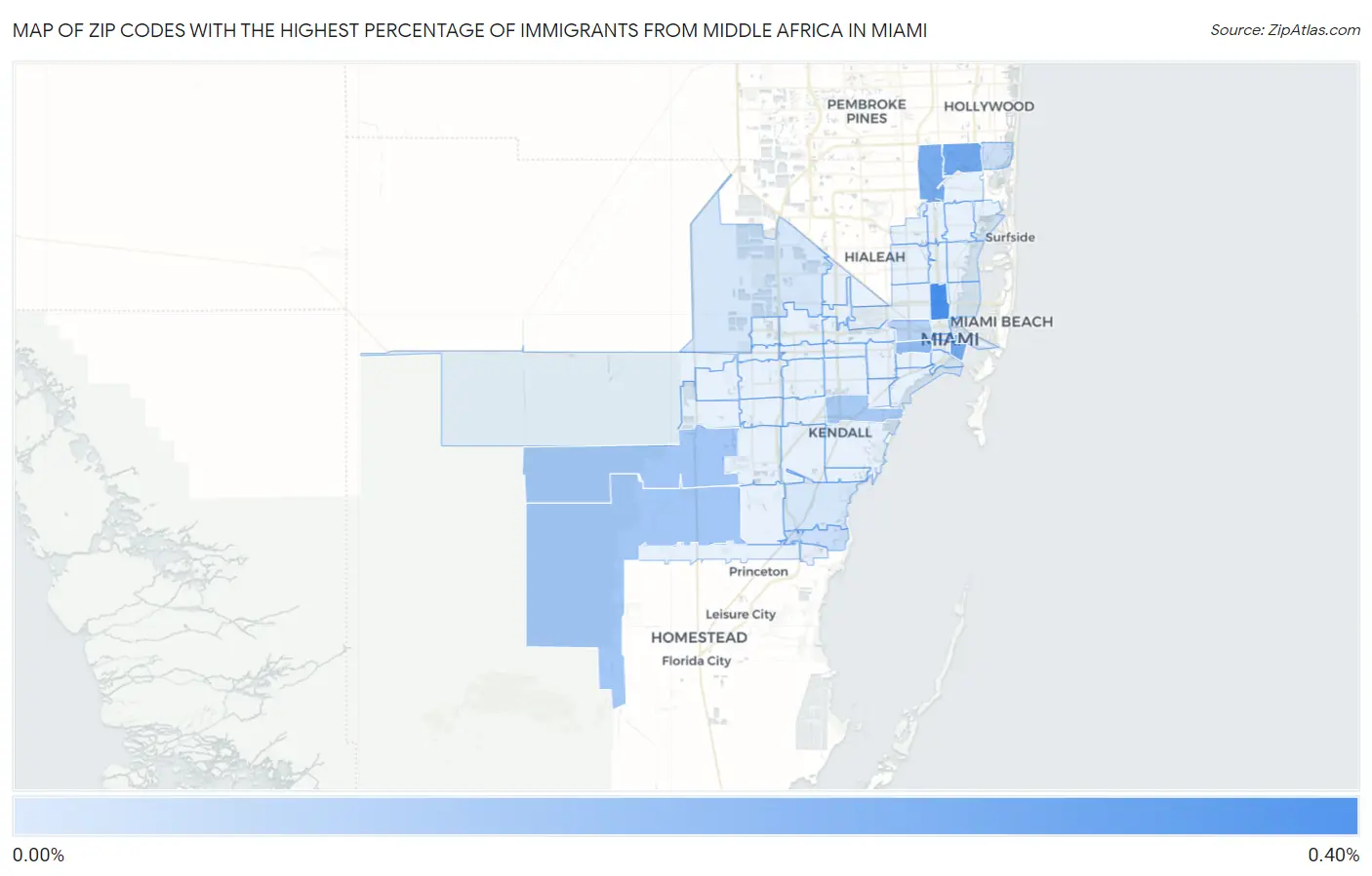 Zip Codes with the Highest Percentage of Immigrants from Middle Africa in Miami Map