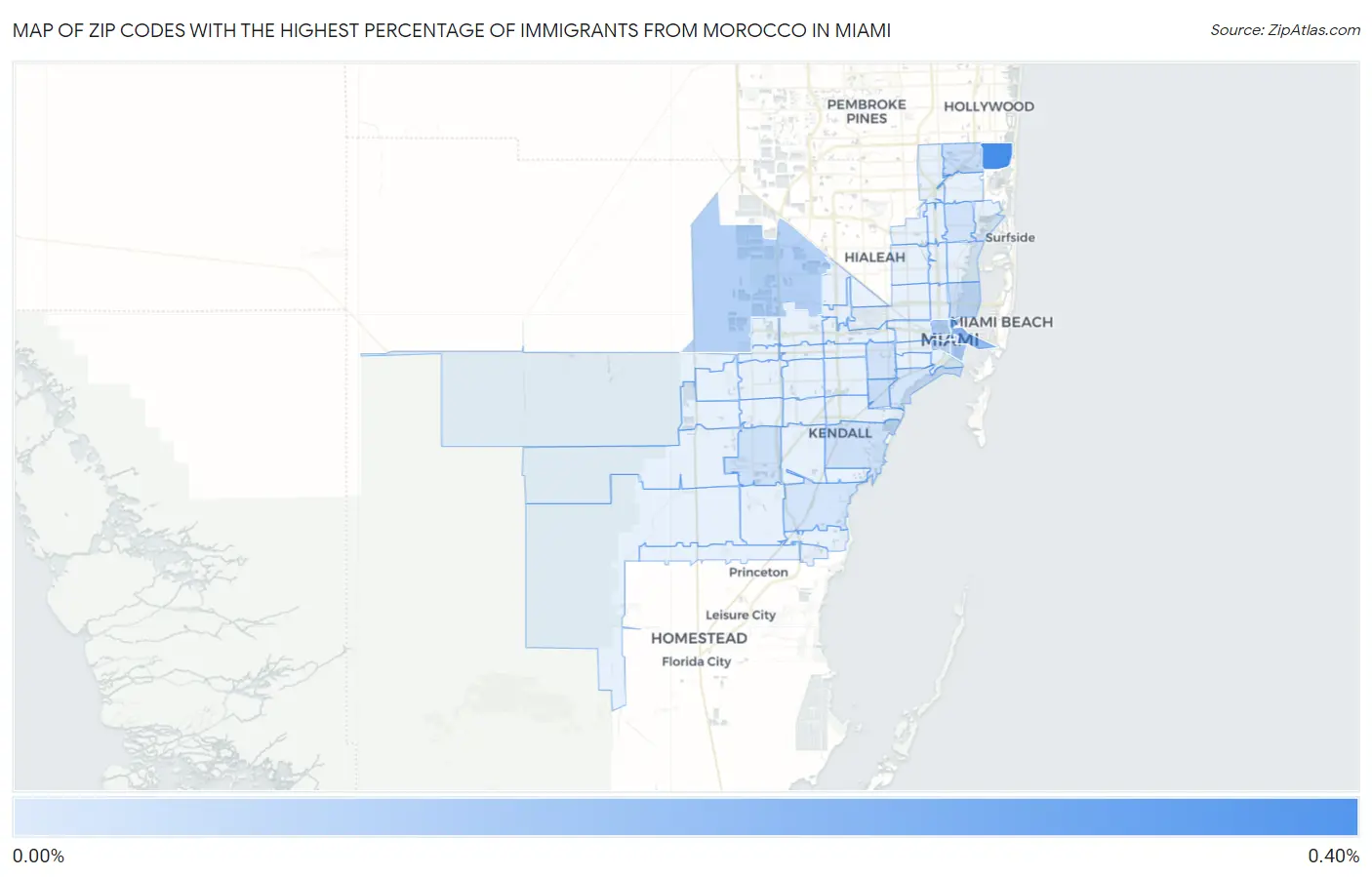 Zip Codes with the Highest Percentage of Immigrants from Morocco in Miami Map