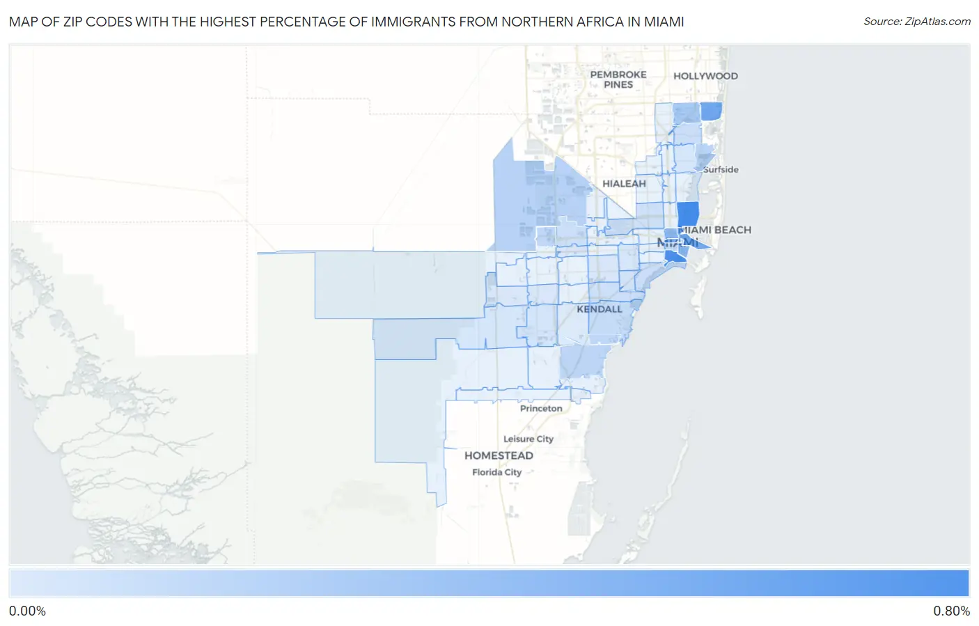 Zip Codes with the Highest Percentage of Immigrants from Northern Africa in Miami Map