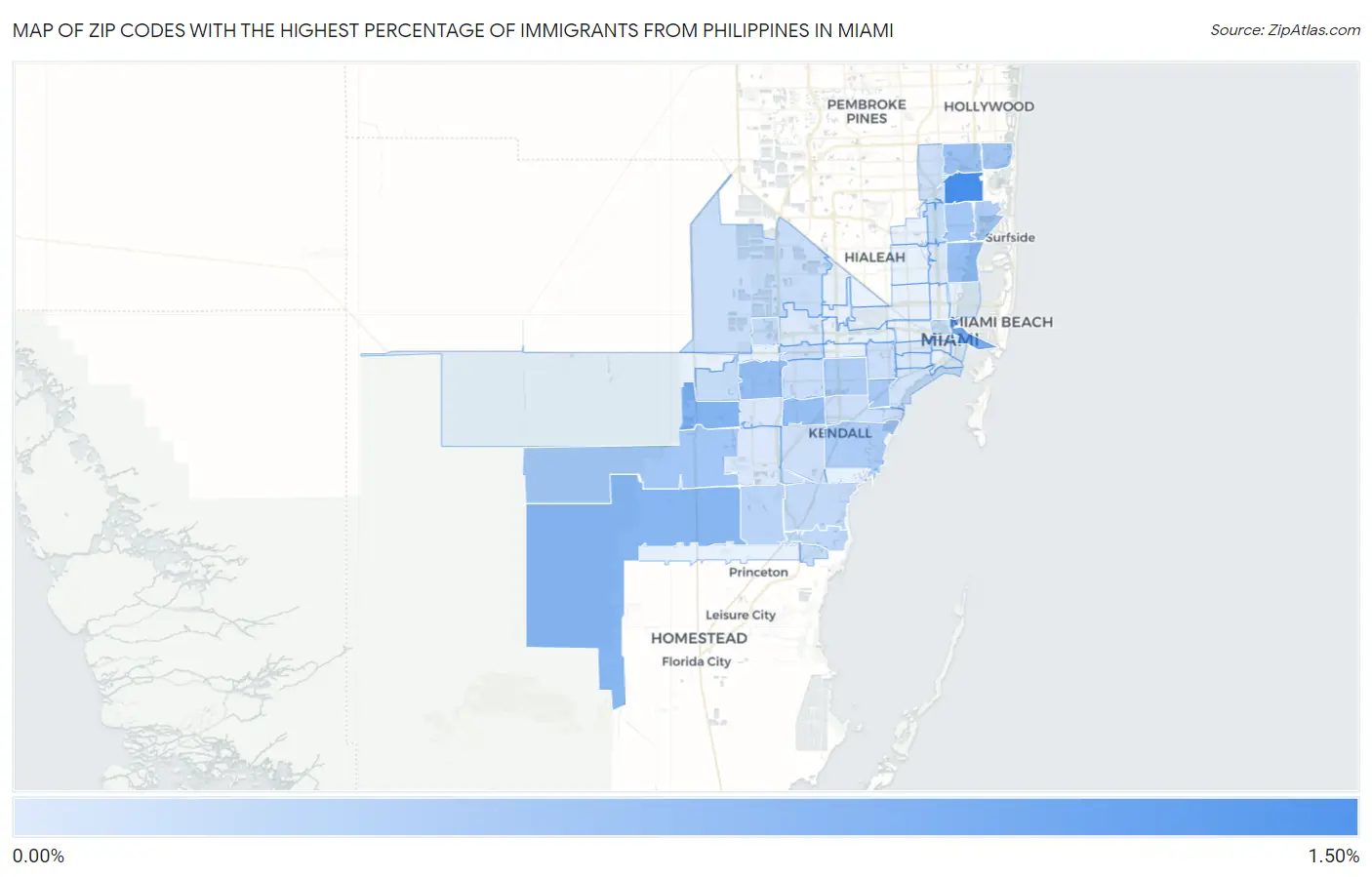 Zip Codes with the Highest Percentage of Immigrants from Philippines in Miami Map