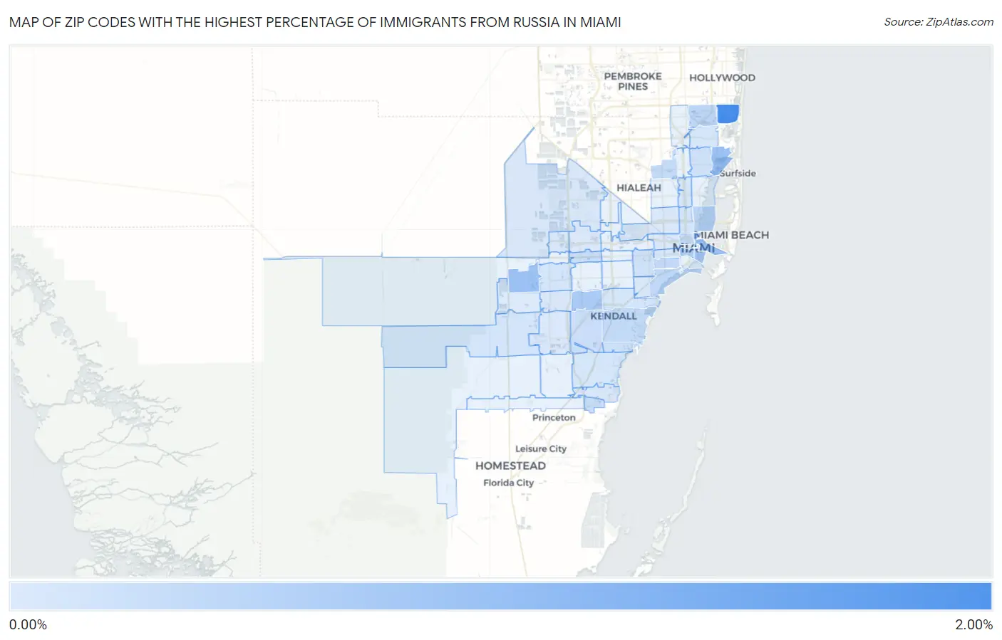 Zip Codes with the Highest Percentage of Immigrants from Russia in Miami Map