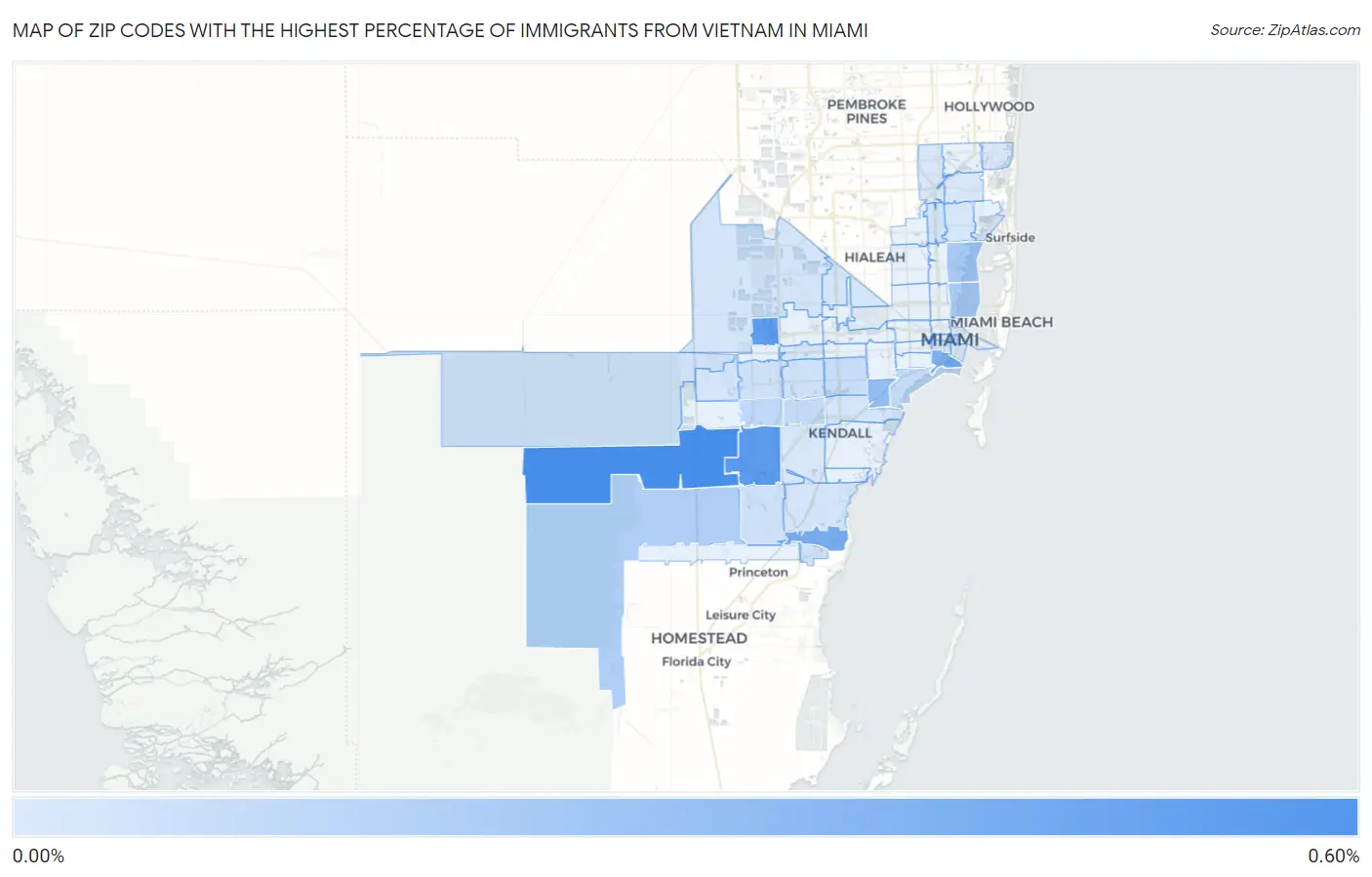 Zip Codes with the Highest Percentage of Immigrants from Vietnam in Miami Map