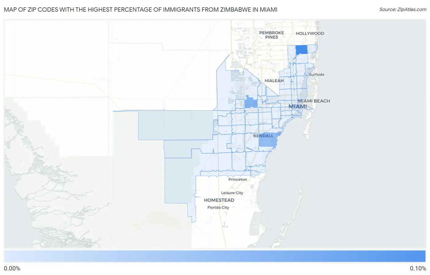 Zip Codes with the Highest Percentage of Immigrants from Zimbabwe in Miami Map