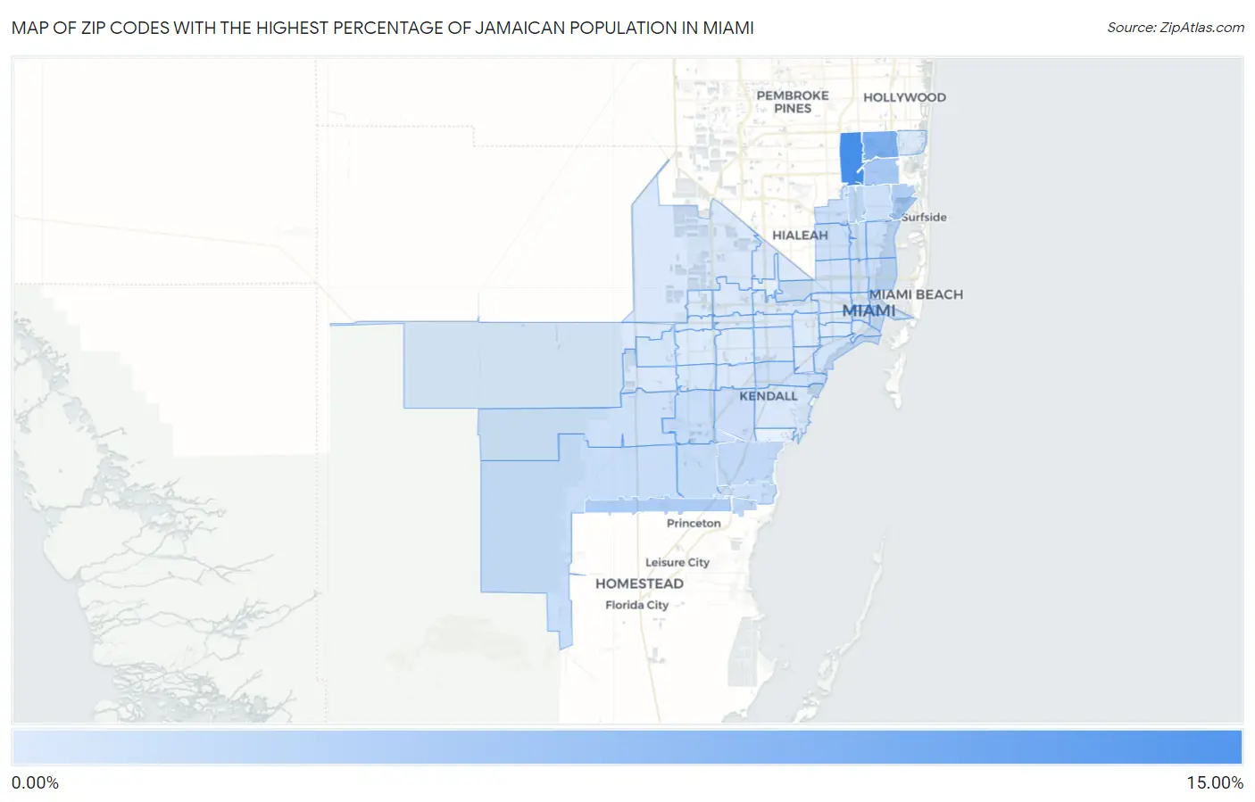 Zip Codes with the Highest Percentage of Jamaican Population in Miami Map