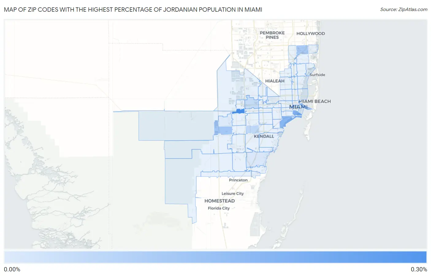 Zip Codes with the Highest Percentage of Jordanian Population in Miami Map