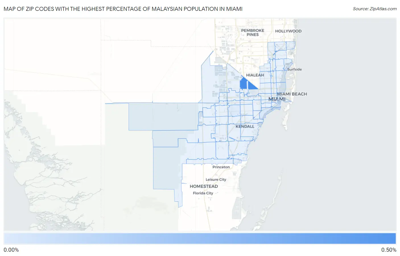 Zip Codes with the Highest Percentage of Malaysian Population in Miami Map