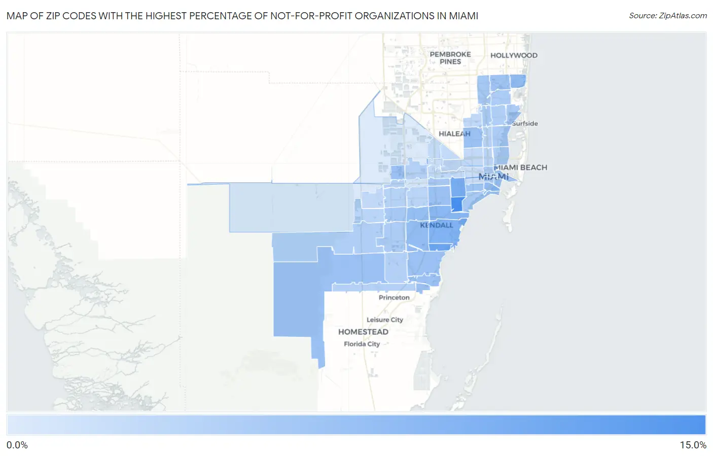 Zip Codes with the Highest Percentage of Not-for-profit Organizations in Miami Map