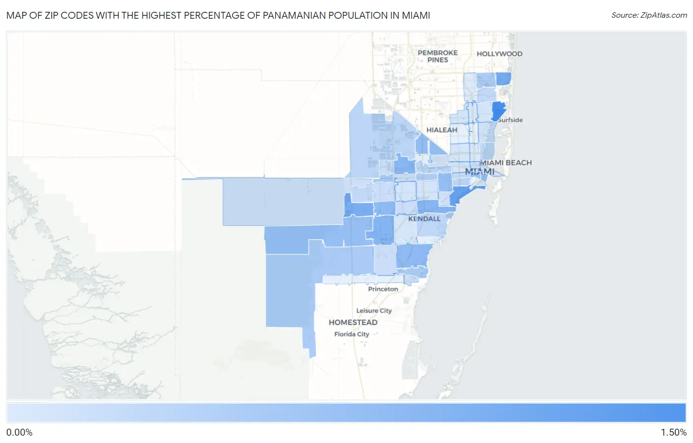 Zip Codes with the Highest Percentage of Panamanian Population in Miami Map