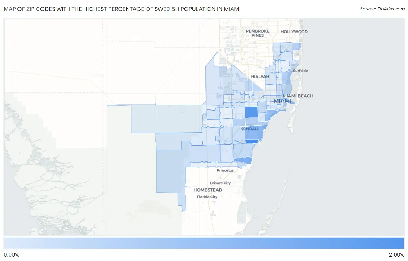 Zip Codes with the Highest Percentage of Swedish Population in Miami Map